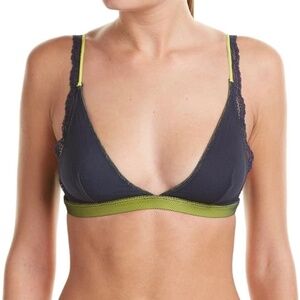 Free People Intimately Mesh Lace Triangle Navy Yellow Trim Bralette Size S